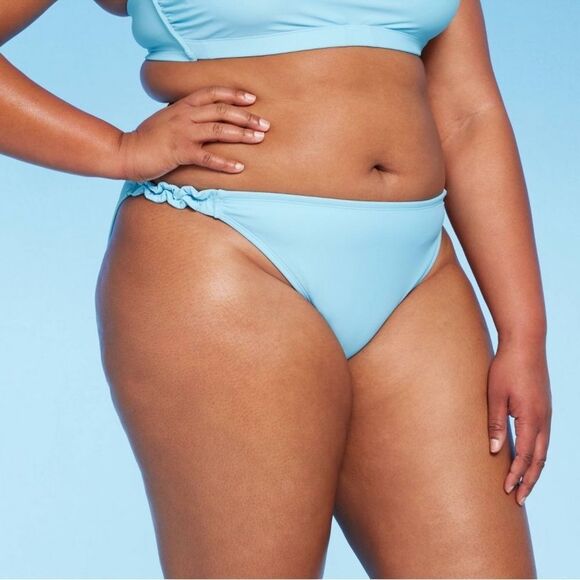 NWT Wild Fable 1X (17-18) Ruffle Strap High Leg Cheeky Blue Bikini Swim Bottom - Picture 1 of 8